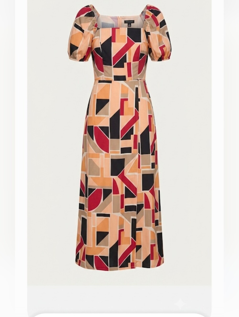Nwt KARL LAGERFELD PARIS Women's Geo-Print Square-Neck Puff-Sleeve Maxi Dress